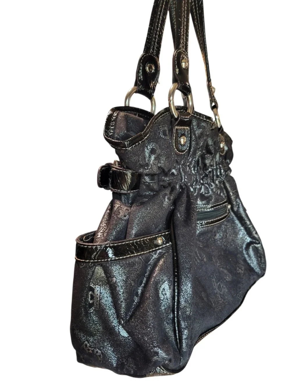 Y2K Kathy Van Zeeland Metallic Black Bling Shoulder Bag Satchel Purse